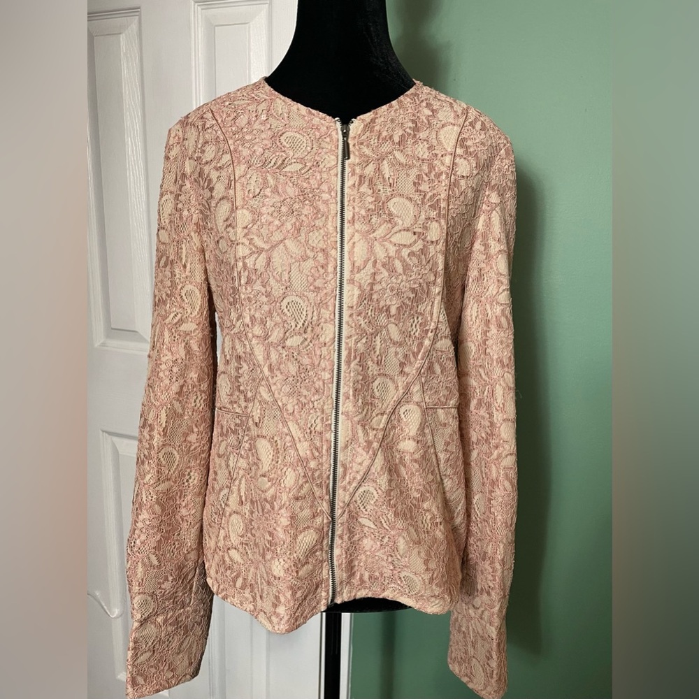 NWT Marco Visconti Anna Lace Framed Jacket | Blush Nude Floral Lace | Orig $980